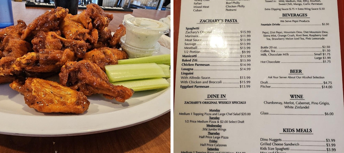 Zachary's Original Menu